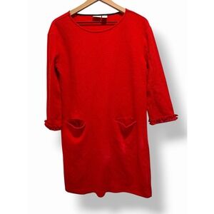 Tabitha Webb Red Textured Dress Medium Ruffle Sleeve Shift Pockets Casual Chic